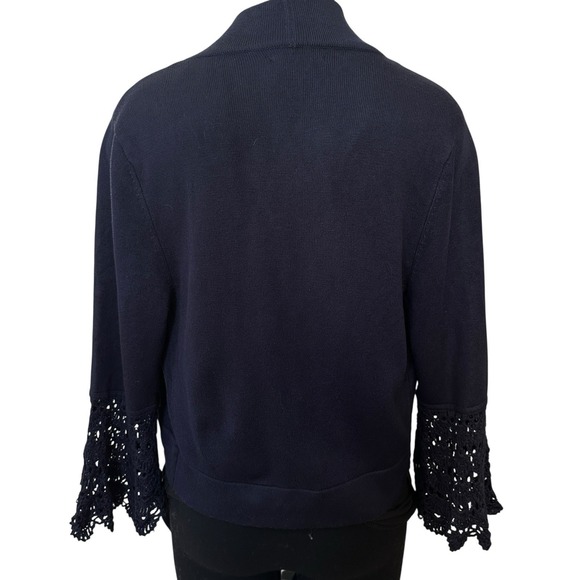 Eliza J Bolero Cardigan Sweater Small Blue Cropped Open Front Crotchet Sleeve - Picture 5 of 11